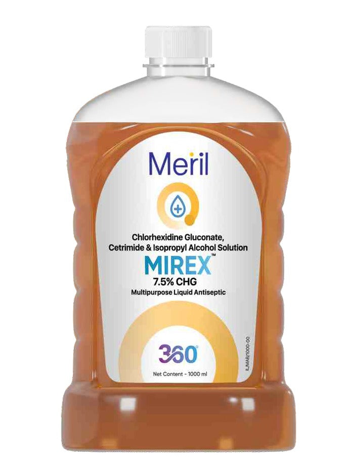 Meril Mirex 7.5 percent CHG multipurpose liquid antiseptic, 1000 ml bottle