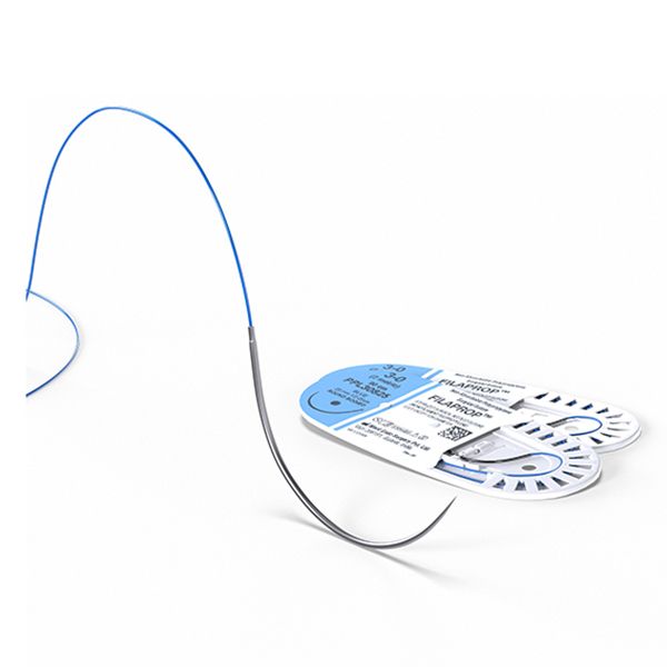 Meril FILAPROP non-absorbable polypropylene suture, blue monofilament on a curved needle
