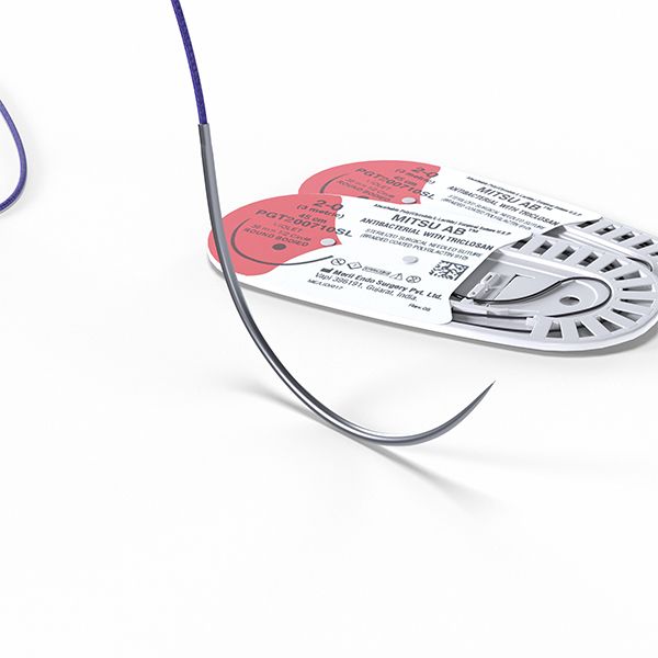 Meril MITSU AB antibacterial suture with Triclosan, violet braided on a curved needle