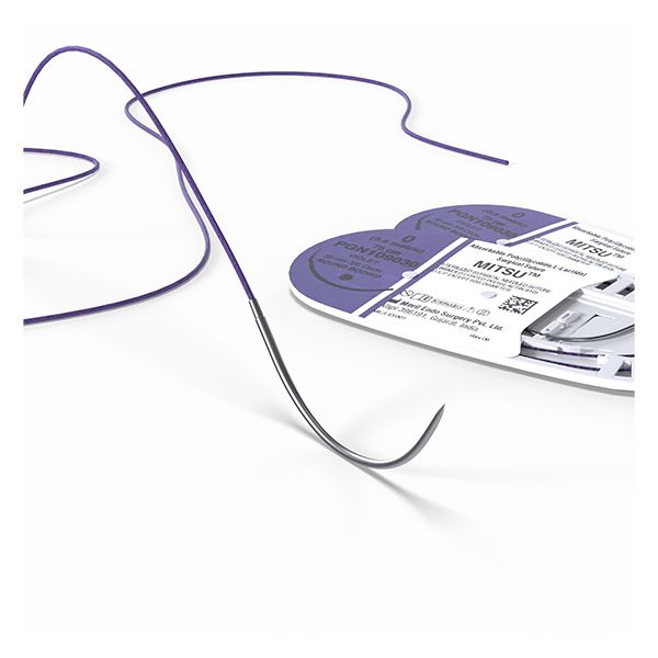 Meril MITSU absorbable polyglactin 910 suture, violet braided, on a curved needle