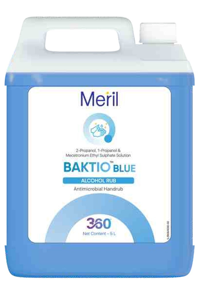 Meril Baktio Blue Alcohol Rub, blue 5 litre can, antimicrobial handrub