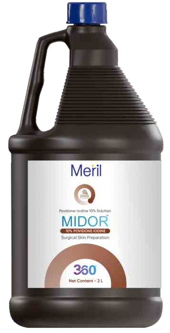 Meril Midor 10 percent povidone iodine surgical skin preparation, 2 litre can